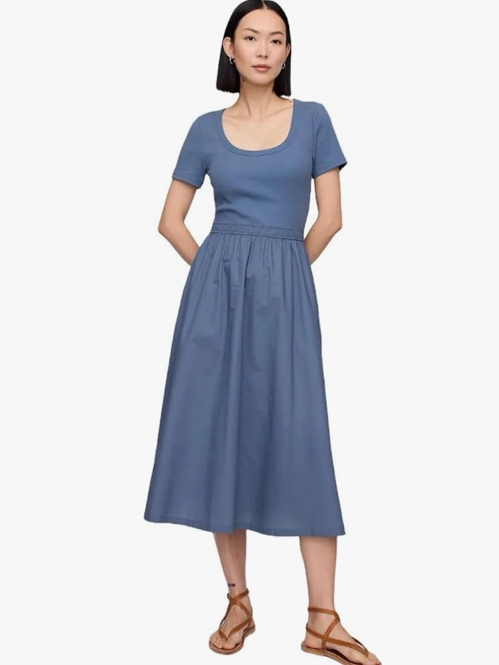 Gap Blue Scoop Neck Short Sleeve Midi Dress